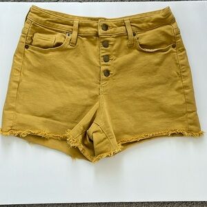 Universal Threads Sz 2 Gold Raw Hem Button Fly High Rise Midi Stretch Shorts